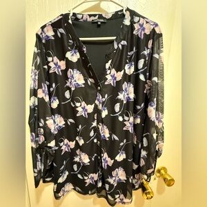 Papermoon Black Floral Button-Front Blouse